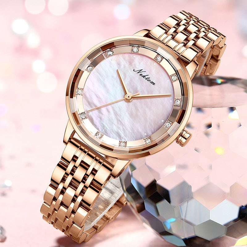 Rose Gold Rhinestone Quartz Watch